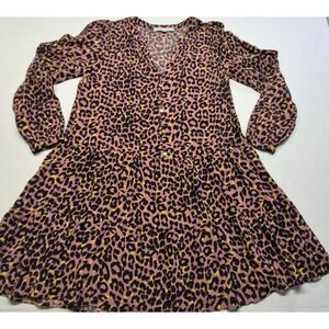 Loft Women's Pink Animal Print button front‎ knee length Swing Dress sz. SP